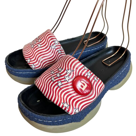 Alexander Wang A1 platform slide sandals slip on red white blue size 38 8 chunky - Picture 1 of 15